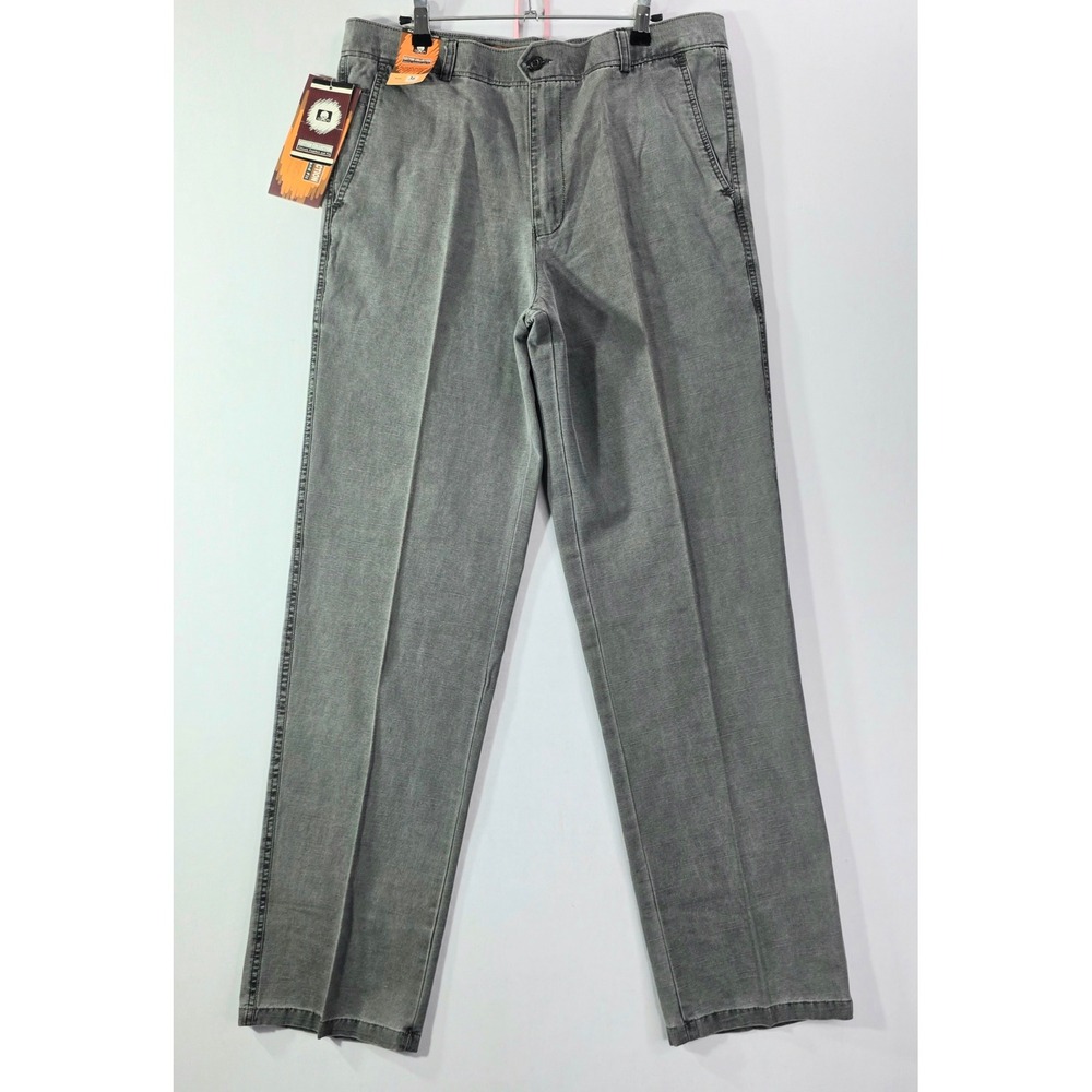 NWT Cotton Collection Mens Grey Straight Leg Classic Fit Textured Trousers Sz 35